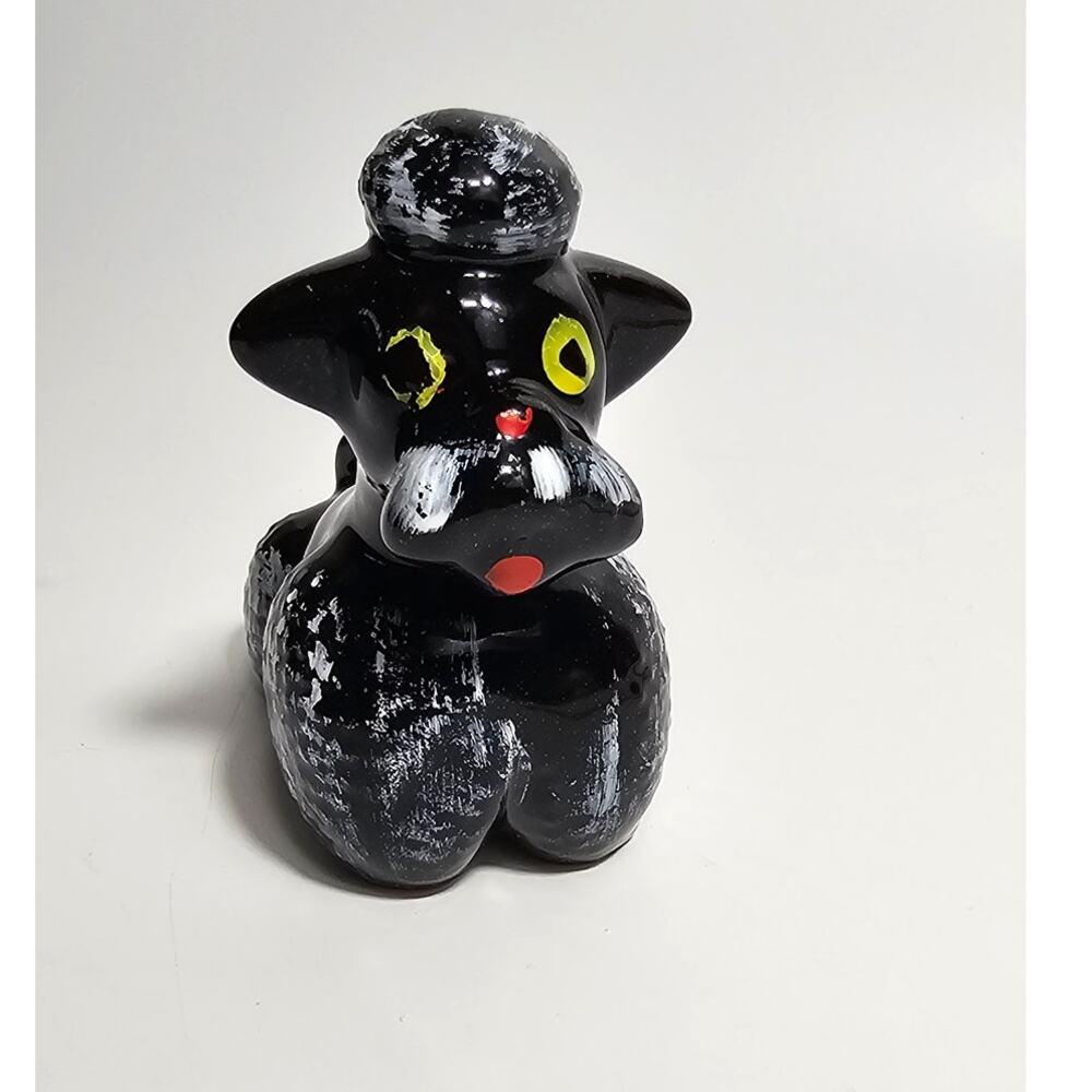 Vintage 50s Redware Pottery Black Poodle Mid Century Modern Kitsch